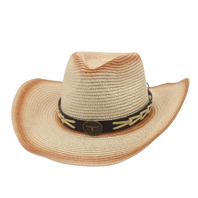 Cross-Border Foldable Windbreak Rope Top Hat Outdoor Beach Handsome Sun Hat Spring And Summer New Men'S And Women'S Western Denim Straw Hat