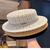 Lightweight Breathable Straw Boater Hat Hollow Out Leather Trim UV Protection Cap for Beach Travel Summer Outdoor Use