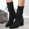 Fashion Women Knit Socks Shoes Stretch Fabric Women Luxury Ankle Boots Pointed Toe High Heels Slip-On Sock Heeled Chelsea Boots Size 43