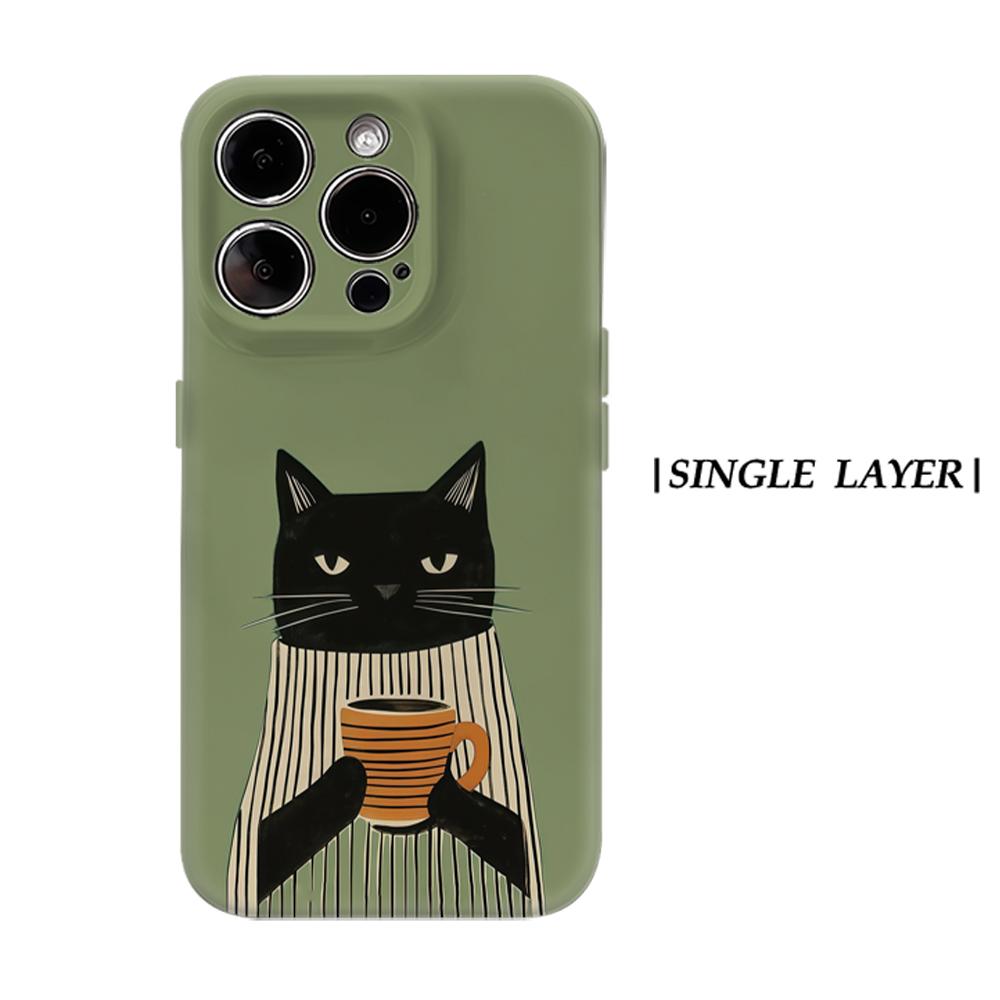 

Black Cat with CupFor Magnetic Phone Case for IPhone 17 16 15 14 13 Pro Max Plus Single Double-layer Tough Case IPHONE17PROMAX