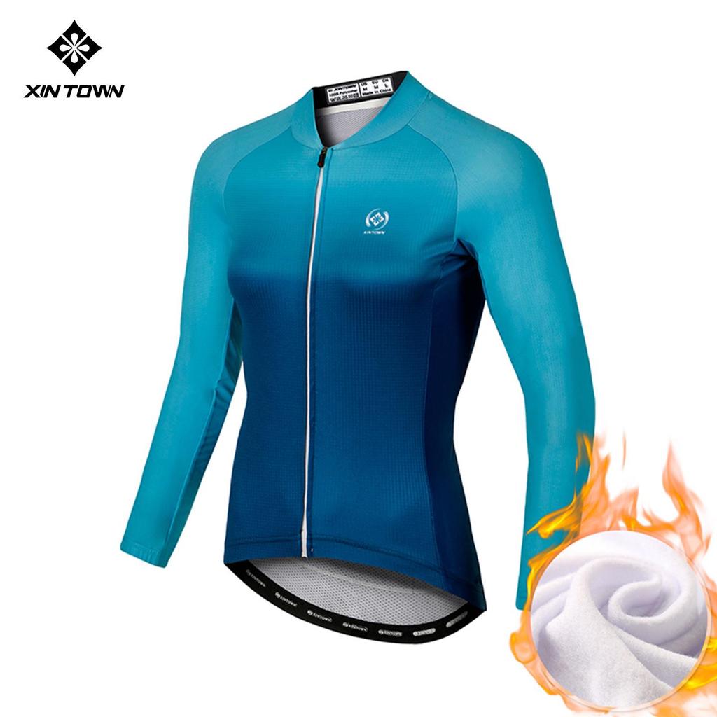 XINTOWN Women's Long Sleeve Plus Size Cycling Jersey - European & American Style, Printed Design