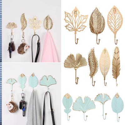 Nordic Style Gold/Green Leaf Shape Wrought Iron Hook Wall Hanger Hanging Storage Rack For Towel Clothes Home Organization