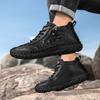 Fashion Mens Leather Casual Loafers Solid Color Sewing Style Vintage Hand Stitching Oxfords Shoes Ankle Boots Daily Work Office Shoes