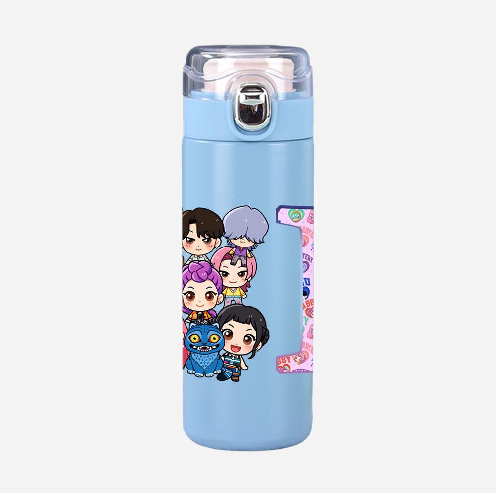 Anime K-Pop 26 English Letter Demon Hunters Printed 400Ml Water Bottle Thermos Cup Portable Stainless Steel Leak Proof Camping Water Cup Kid Gift