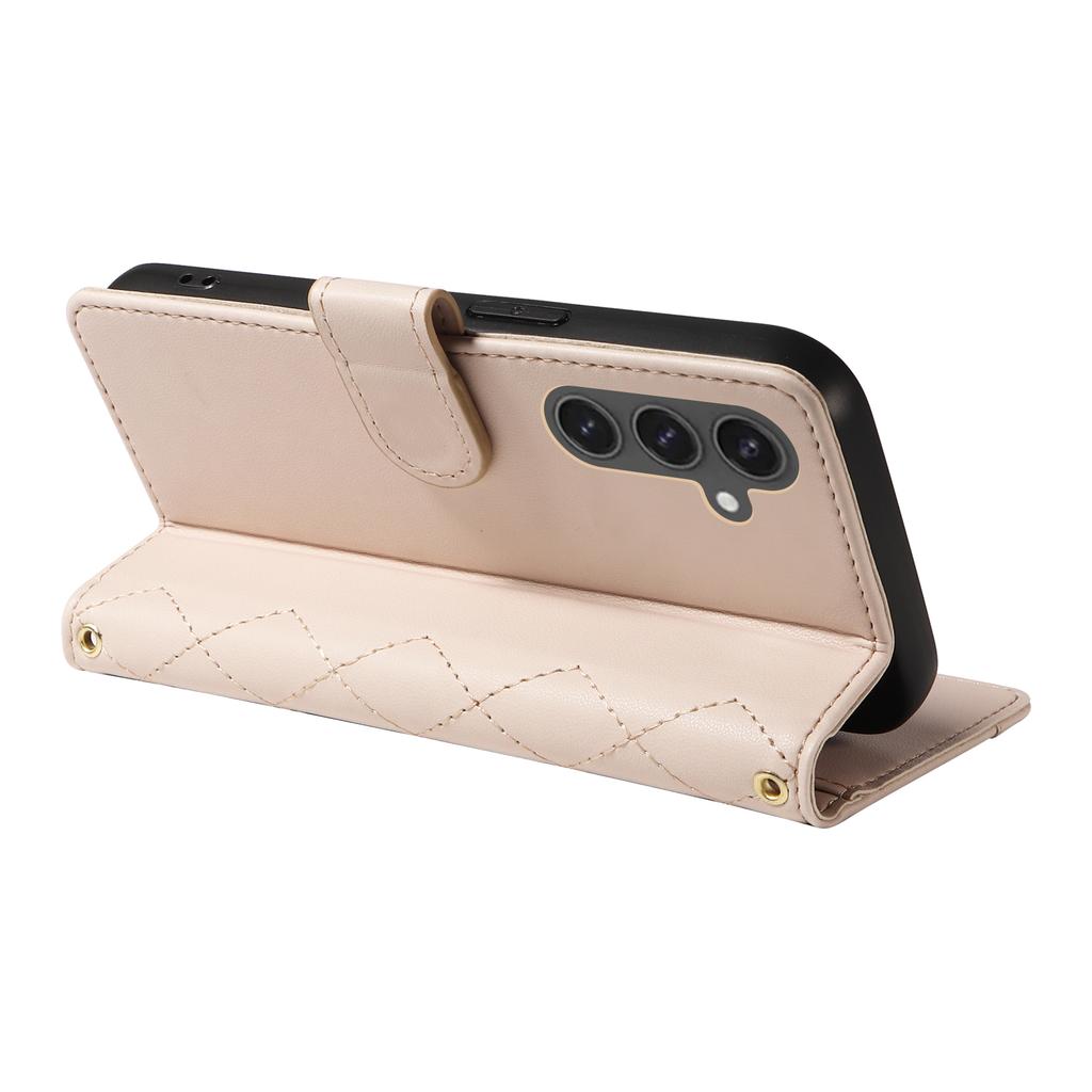 Para Samsung Galaxy S24 FE Capa Carteira Couro Losango Capa de Telefone com Alça de Ombro, Alça de Pulso