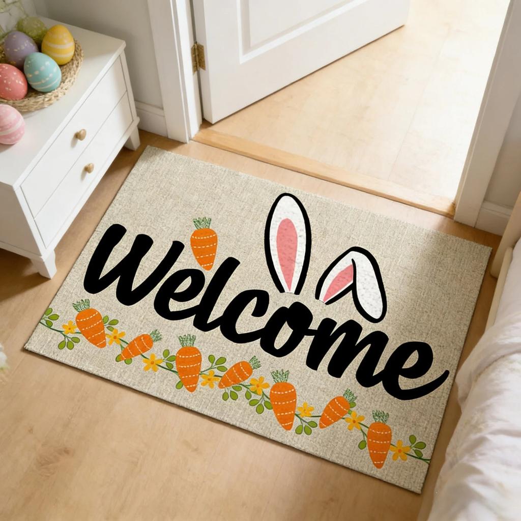 Frohe Ostern Fußmatte Außen Natürliche Kaninchen Willkommen Nicht- Vorlegematte Dekorative Teppiche Für Innen Haus Bauernhäuser Eingang Veranda Ostertag Party Dekoration