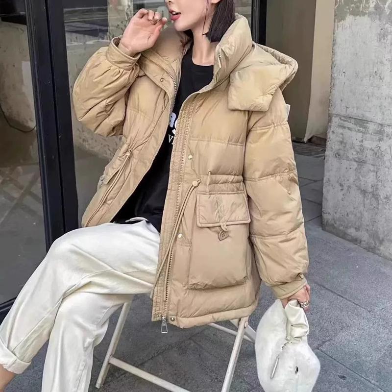 Pâine de culoare crem haină de iarnă pentru femei Jachetă de puf de rață alb stil scurt de damă