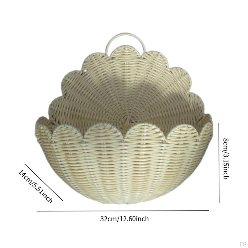 Woven Basket Hanging Storage Organizer Faux Rattan Decorative Wall Mounted Bin Fruit