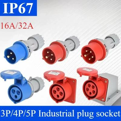 IP67 Waterproof Industrial Plug/dark socket16/32A 3/4/5 Core Pin 220V/380V Male and Female Plug Sockets