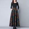 Woolen Skirt Elastic High Waist Large Hem Maxi Skirt with Pockets Plaid Pattern A-Line Autumn Winter Skirt Daily Wear