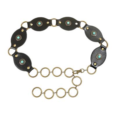 Punk PU Leather Belt for Jeans Skirt Vintage Oval Disc Corset Belt Western Pants Belt with Turquoises Clothing Decors