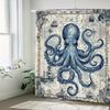 Nautical Octopus Shower Curtain: Unique Coastal Decor For Bathroom, Ocean Vibes, Vintage Charm, And Adventure For Sea Lovers