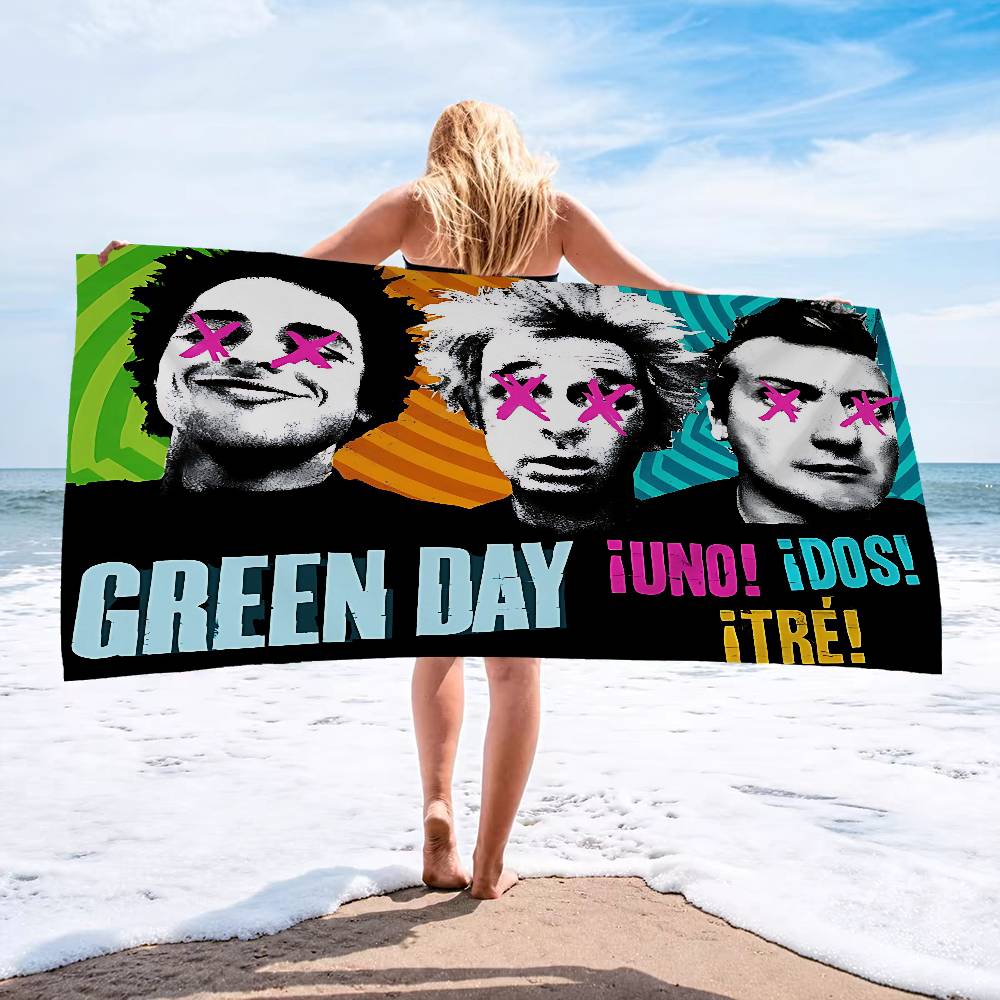 Green Day Music Rock Band Bath Towel Microfiber Soft Water Absorbing Breathable For Girl Kids Decorative Cartoon Beach Towel