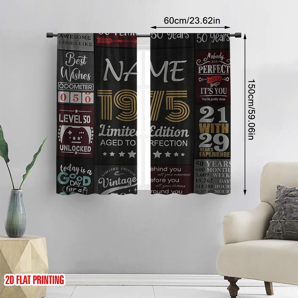 2pcs,2D Plane Printing Light Filtering Curtains Vintage1975Celebration Polyester Woven (without Rod) Outdoor Decorations for