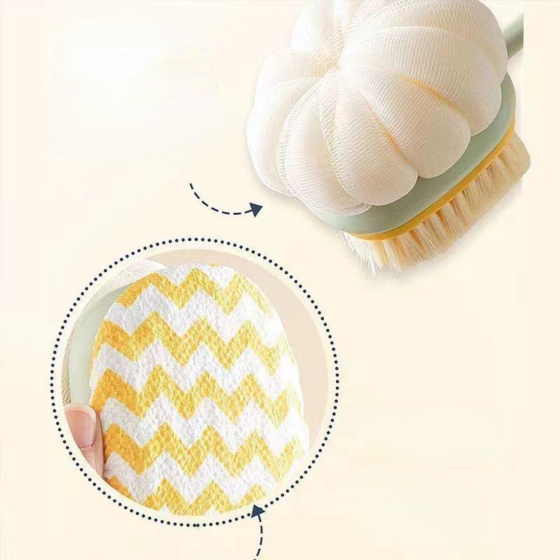 Hochwertige doppelseitige Badebürste mit langem Griff und weichen Borsten, Haushaltskörperreiniger, abnehmbarer Handtuchball, Körperbadebürste