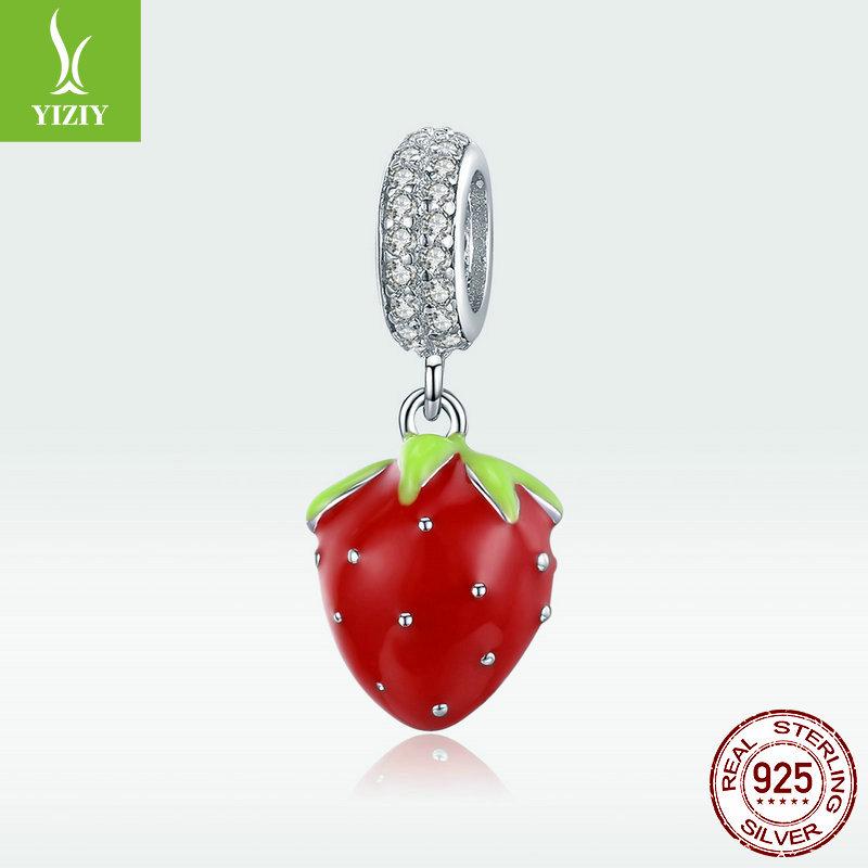 Ziyun Sweetheart Strawberry S925 Silver Pendant - Cute DIY Handmade Beaded Jewelry SCC1537