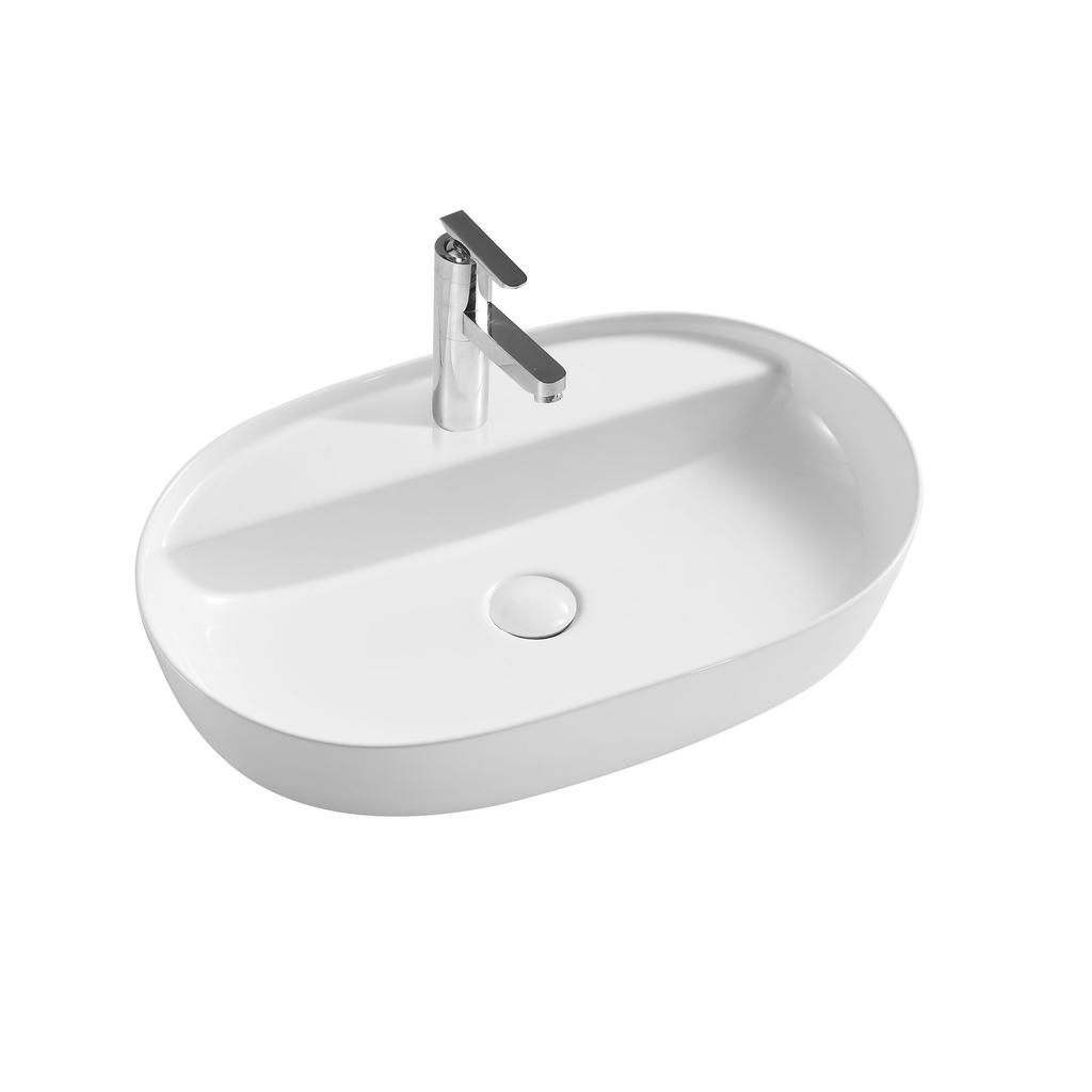 Pureline Lumia Countertop Washbasin 60x41.5 CM Oval With Faucet Hole White