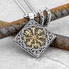 Colar masculino estilo nórdico viking com bússola runas totem quadrado pingente vintage aço inoxidável odin celtas nó colar joias