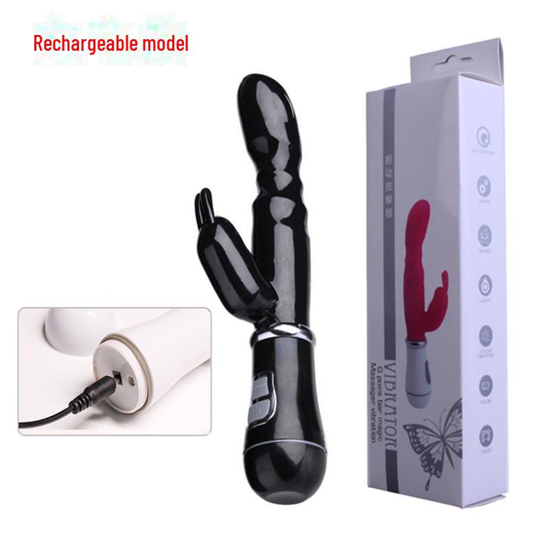 Vibrator reîncărcabil cu șoc dublu pentru punctul G, tip iepure, pentru cupluri - Dispozitiv de masaj cu vibrații intense