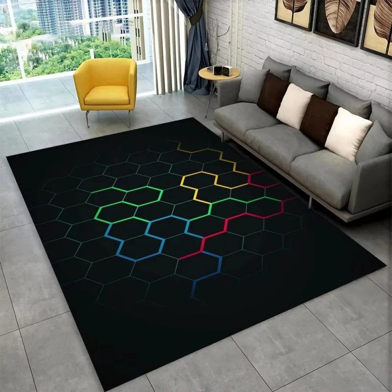 3D Geometric Illusion Area Rug Abstract Modern Carpet for Living Room Bedroom Kids Play Room Non-Slip Floor Mat