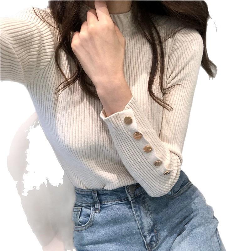 Autumn and winter new long-sleeved knitted sweater versatile tight round neck foreign style sweater