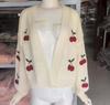 Cherry Embroidered No-Button Knit Cardigan - Autumn/Winter Loose Casual Women's Outerwear