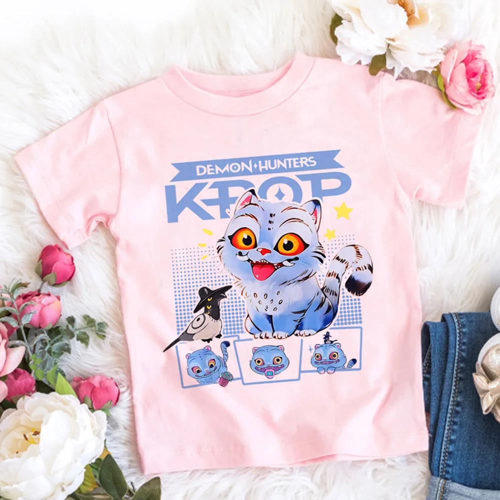 Summer Pure Cotton KPop Demon Hunters TShirt Kids Cartoon Anime Meme Print Clothes Round Neck Basic Boys Tops Casual Shirts