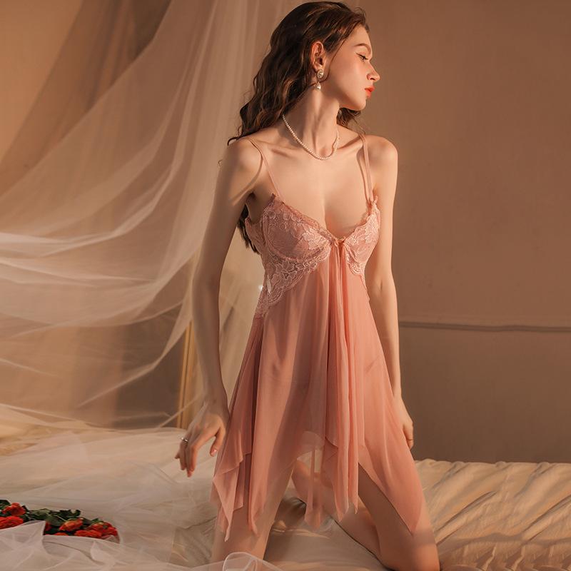 Sexy Underwear Sexy Pajamas Women's Lace Perspective Seduction with Steel Tray Suspender Nightdress