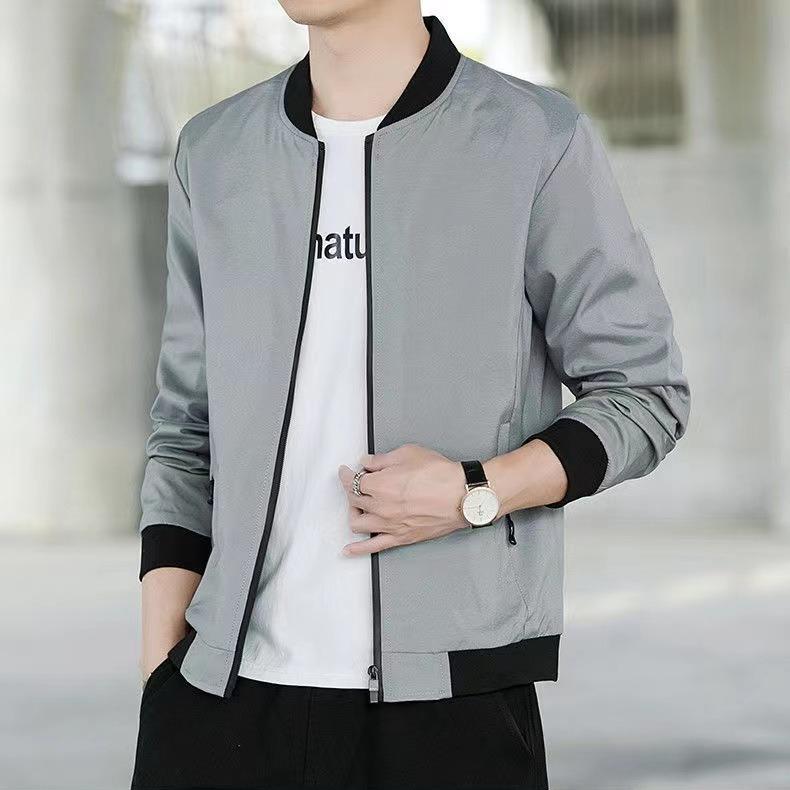 Men's Jacket Spring and Autumn Korean-style Casual Baseball Jacket Collar Coat Solid-color Top Men's Fashion Trend