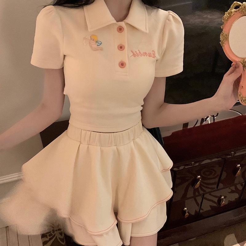 Women's Ballet-Inspired Bow T-Shirt & Fluffy Short Skirt Set