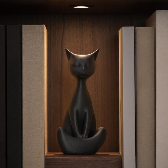Soft Decoration Cat Statue 3D Printed Meditating Figurine, Modern Abstract Sculpture with Cross-Legged Pose, Collectible Art Piece Minimalist