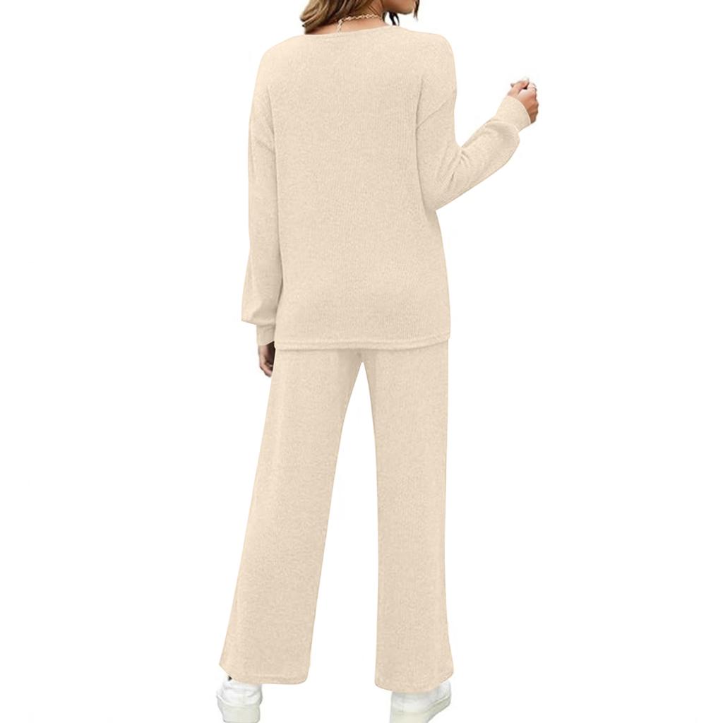 Women's Color Knit Loungewear Set Casual Relaxed Two-Piece Outfit