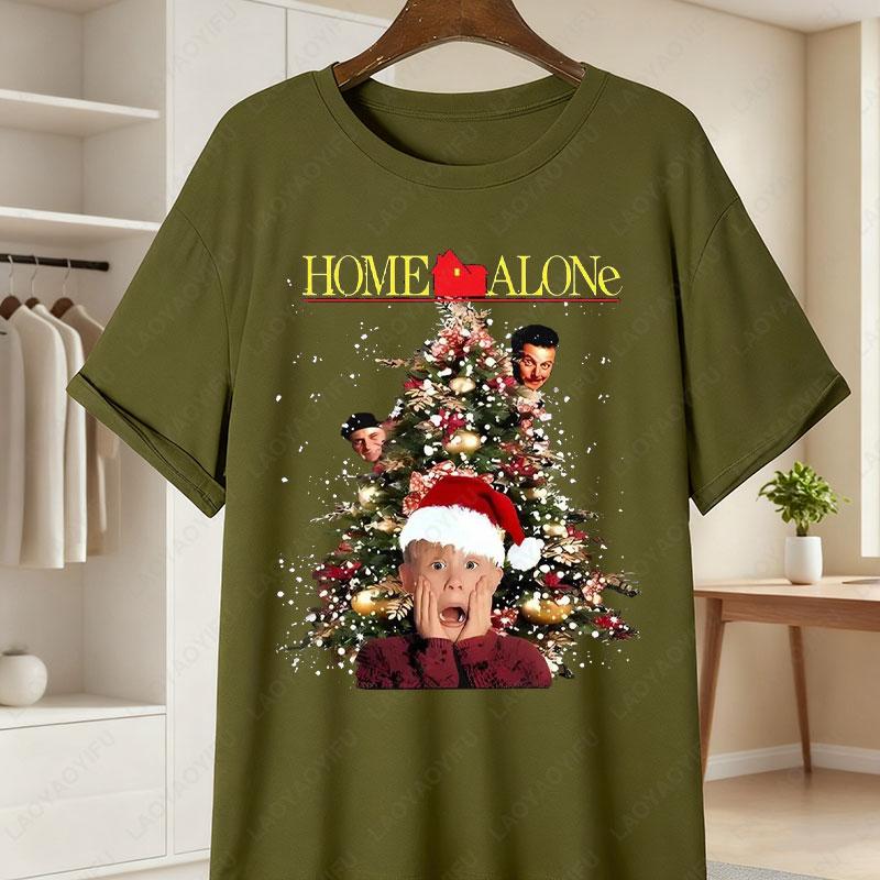 Unisexs Womens 90s Alone Movie TShirt Kevin McCallister Christmas Tree Holiday Party Casual Tee for Nostalgic Fans Clothing
