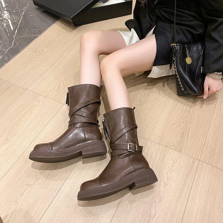 

Maillard boots women s medium tube platform Martin boots 2025 new spring and autumn short boots western retro fashion boots 39