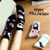 Women's Coral Fleece Socks for Halloween Festivities Cute Pumpkin Ghostly Witch Hat Print Cozy Fuzzy Slipper Ankle Socks