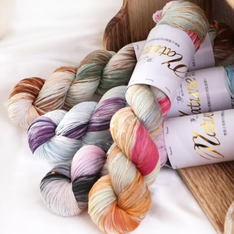 100g/Roll Thin Gradient Color Tencel Sequins Hand-Dyed Lace Yarn for Summer Hand Knitting Crochet Thread for Shawl Scarf 300M