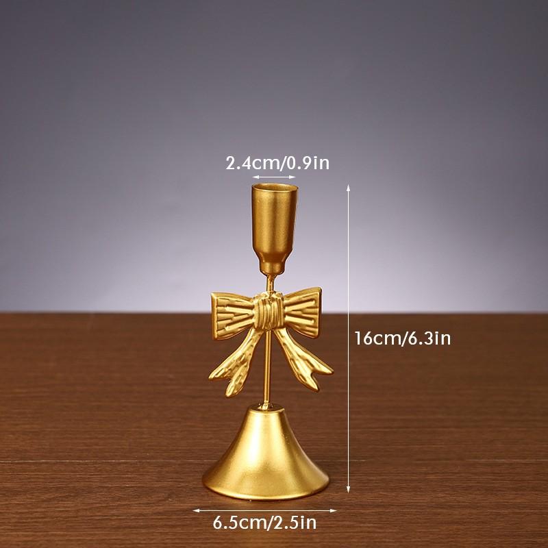 Gold Iron Candle Holder Intricate Christmas Golden Bow Candle Holder Festive Bow Candlestick Props Table Decor Accessories