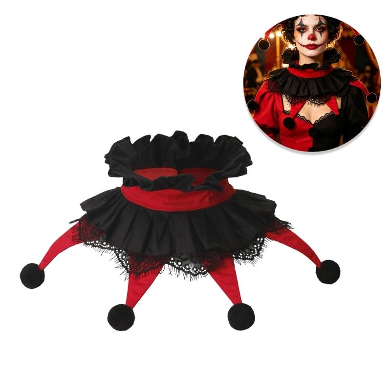 Guler Costum cu Volane pentru Adulți Accesoriu Petrecere Roșu și Negru pentru Halloween Cosplay Fotografii și Îmbrăcăminte Tematică