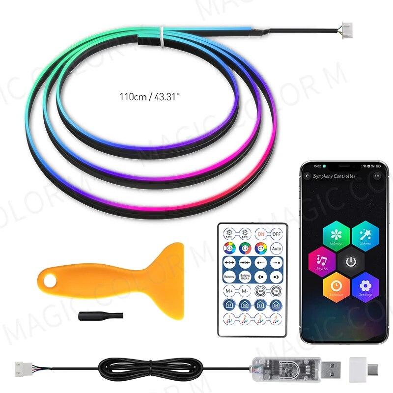 

Универсальная автомобильная подсветка Vegetting, светодиодная внутренняя RGB симфоническая атмосферная лампа, USB-приложение, пульт дистанционного управления для Tesla Model 3 YSX 110cm 43.31in