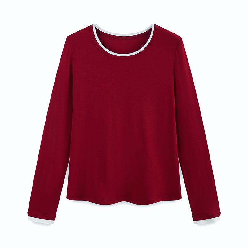 New Autumn/Winter Modal Wool Crew Neck Base Layer Top - White Long Sleeve Shirt