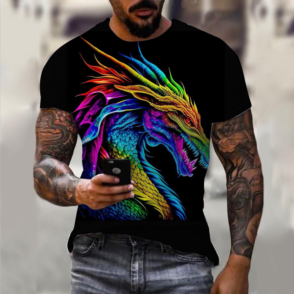 Men's T-Shirt For Men Clothing Unisex Dragon Graphic 3D Print Summer Top O-neck Short Sleeve Fashion Casual Tee Shirt Streetwear