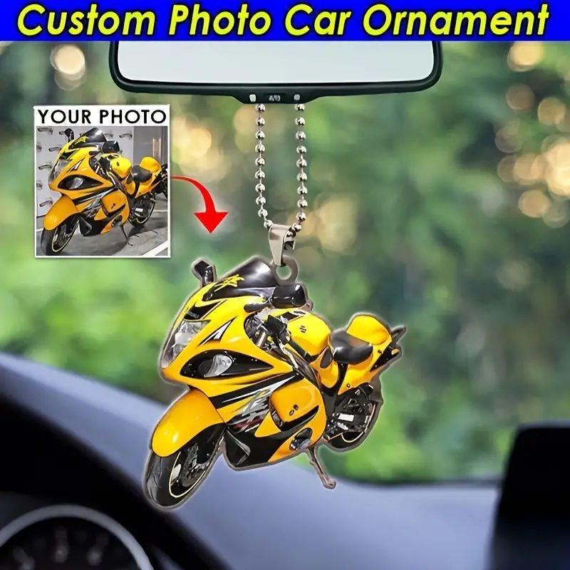 Colorful 2d Motorcycle Acrylic Car Hanging Pendant Stylish Cartoon Design For Decorative Gifts