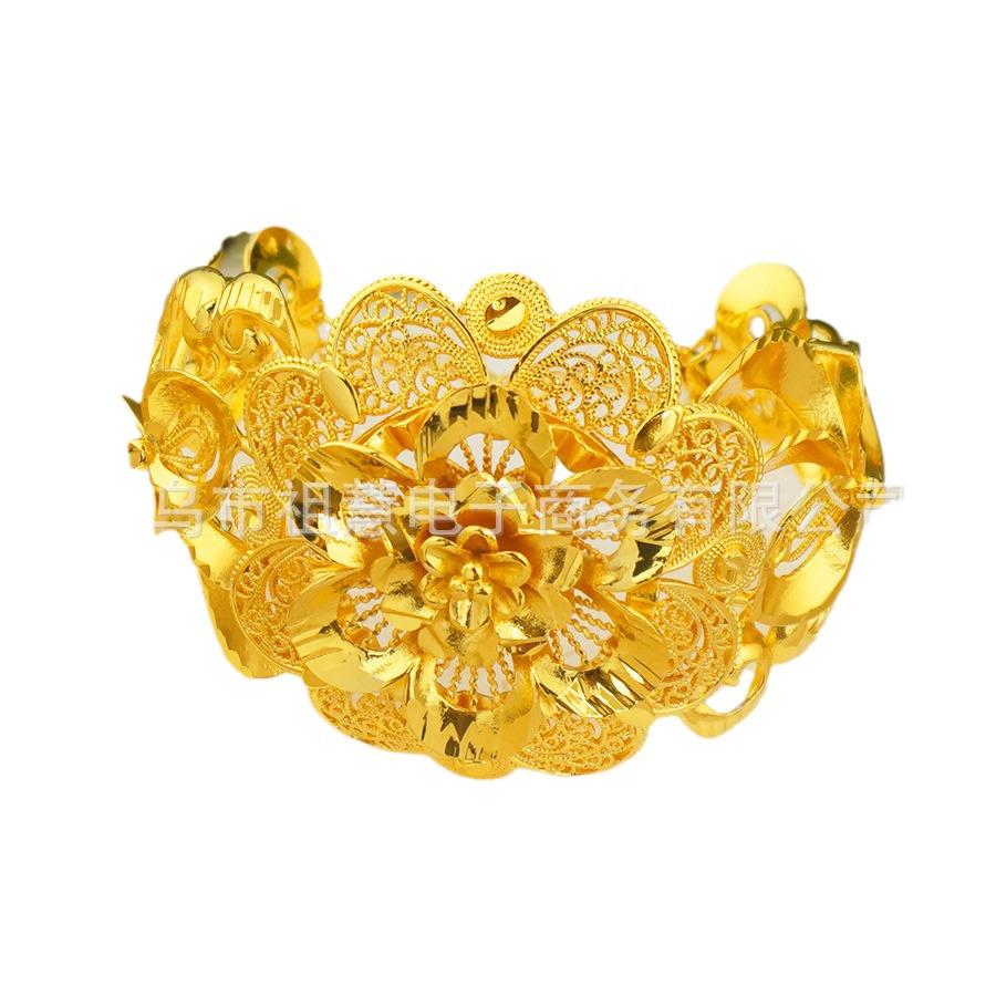 

Dubai Gold Women s Exaggerated Flower Bangle, Adjustable Size, Brazilian Wedding Bride Party Gift 24061205