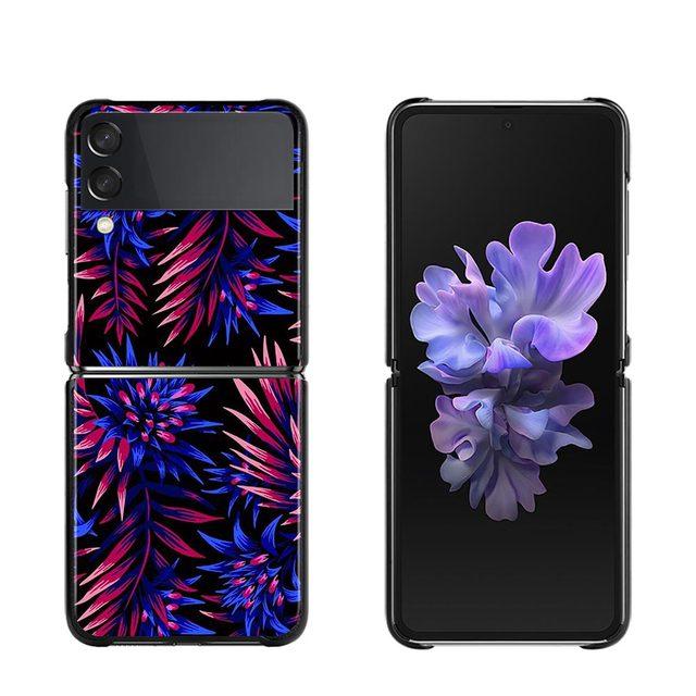 Phone Case For Samsung Galaxy Z Flip3 5g Back Pc Case For Samsung Z Flip Capa Black Shell Hard Fundas Vintage Banana Leaf Flower