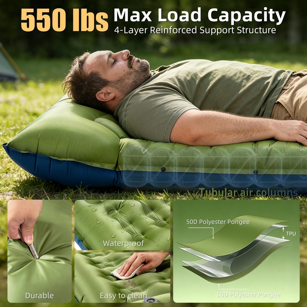 CAMFUNNY High Quality TPU Ultralight Waterproof Self-Inflating Sleeping Pad Mattress Pillow Built-in Pump Compact Hiking