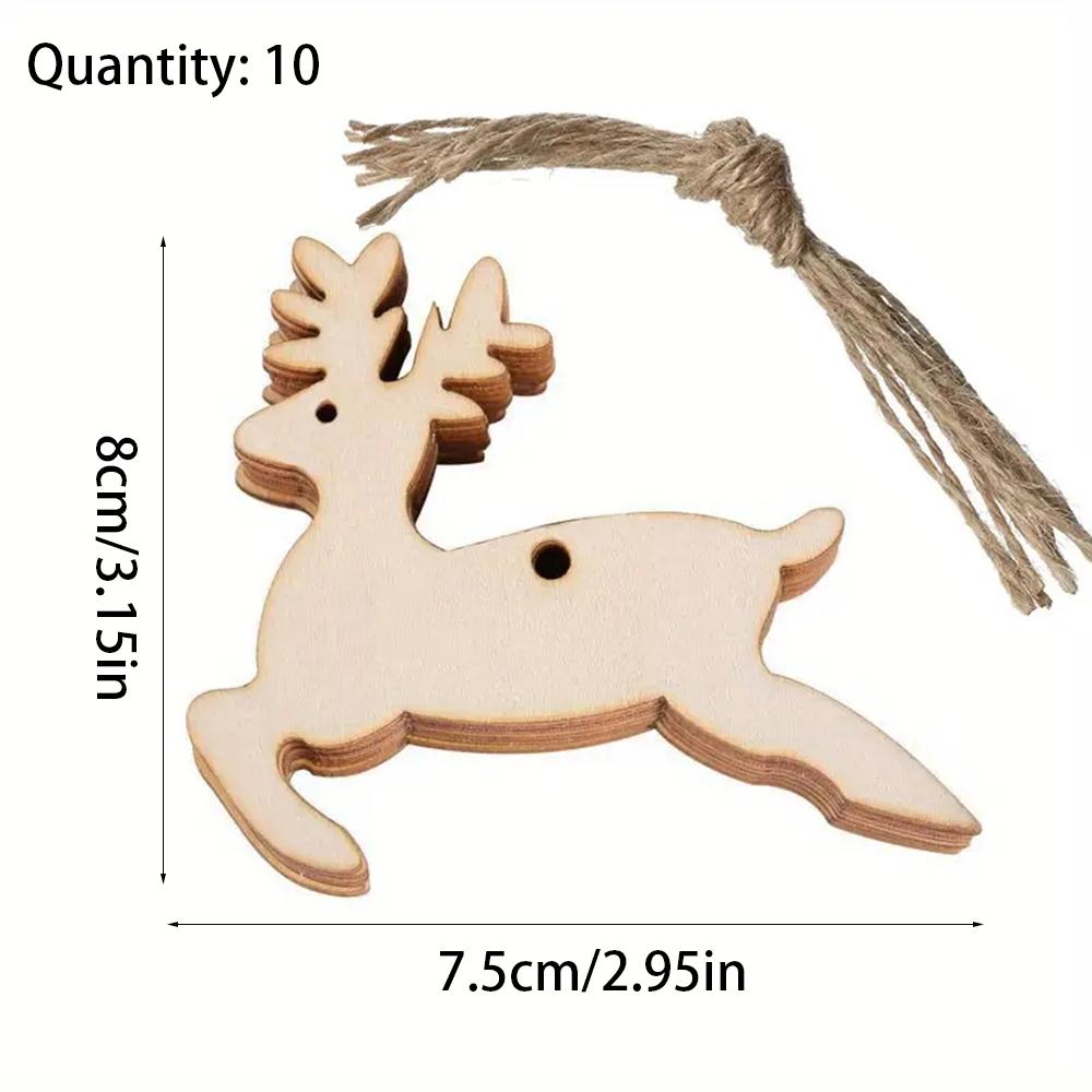 10/100Pcs Christmas Unfinished Wooden Snowflake Elk Ornaments Hanging Cutouts Blank Wood Slices with Cord Craft Embellishments
