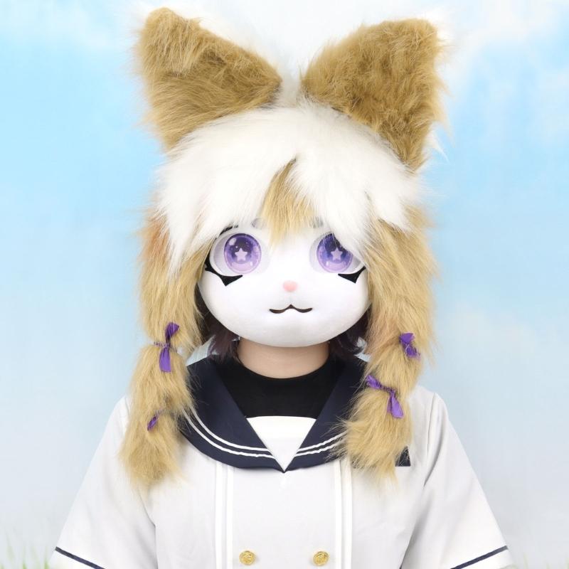 Futrzana Głowa Zwierzęcia Królik Fursuit Maska Wycięta Halloweenowa Bal Maskowy Cosplay Kostium Akcesoria Nakrycie Głowy Królika dla Dzieci Dorosłych