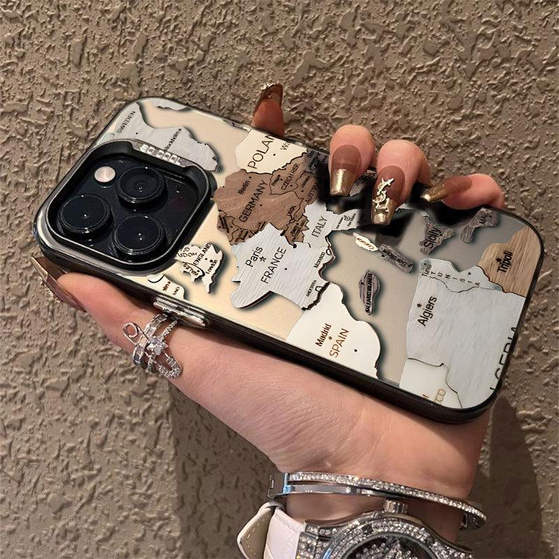 Personality Map Applies To Apple 16Pro Mobile Phone Case iPhone15 Color Silver 1413 Laser 12promax11xsm
