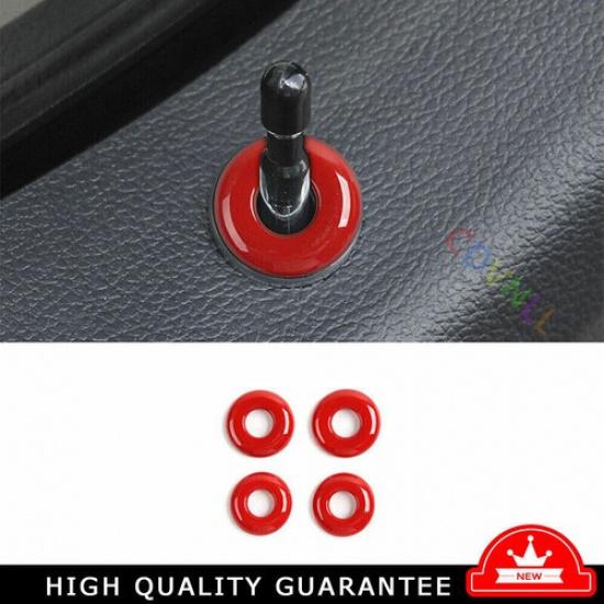 Bright Red Inner Door Bolt Lock Down Ring Trim 4* Fit For Ford F150 F-150 15-20