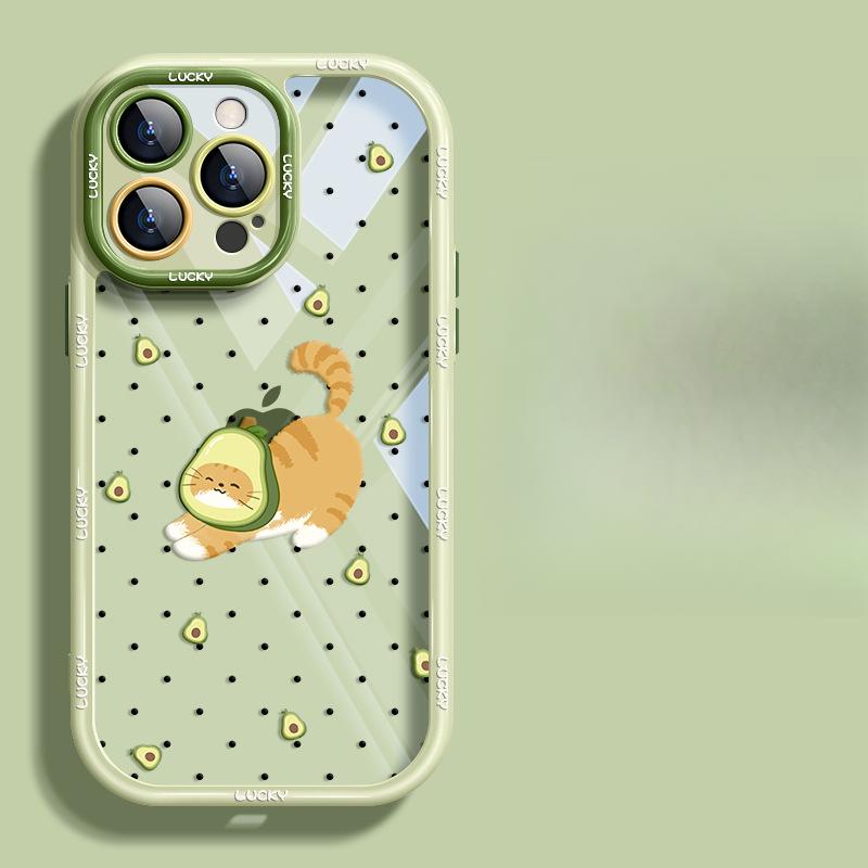Suitable for Apple 15 Mobile Phone Case Summer Iphone14 Cute Fruit Cat 13 Silicone Anti-fall 12 Transparent Full Package